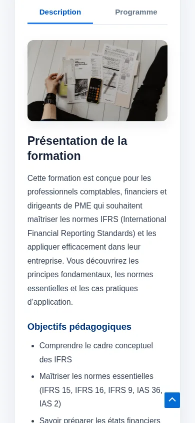 Programme d’une formation Academia Hitech sur téléphone